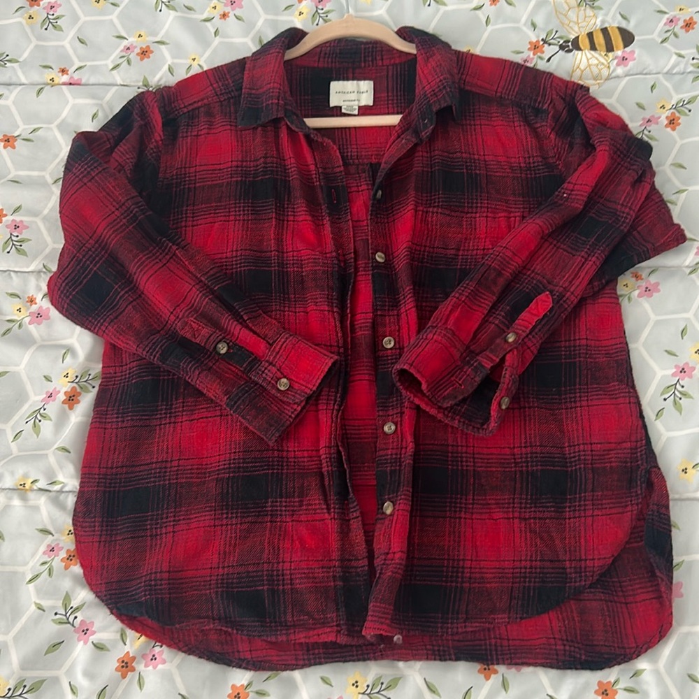 American Eagle Outfitters - Red and Black Checkered, Boyfriend Fit, Flannel